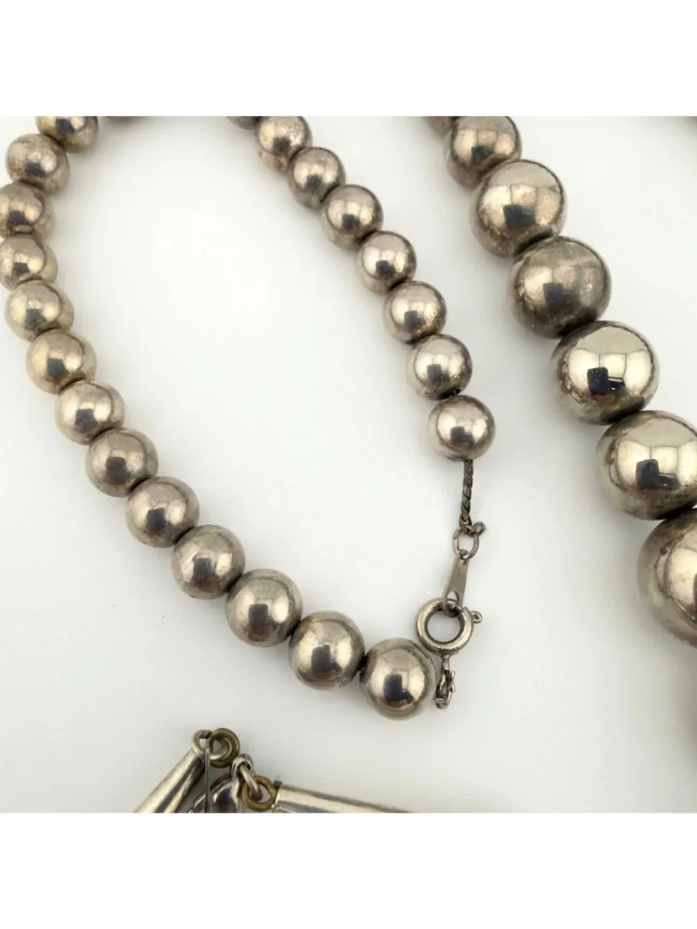 Vintage Silver Tone Ball Beaded Tapered Necklace Bracelet Set Graduated